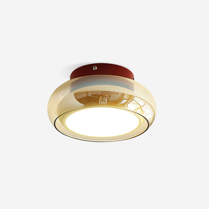 June Retro Glass Flush Mount Ceiling Light – Vintage LED Fixture in Red & Cognac or Black & Smoke Grey for Bedroom & Dining