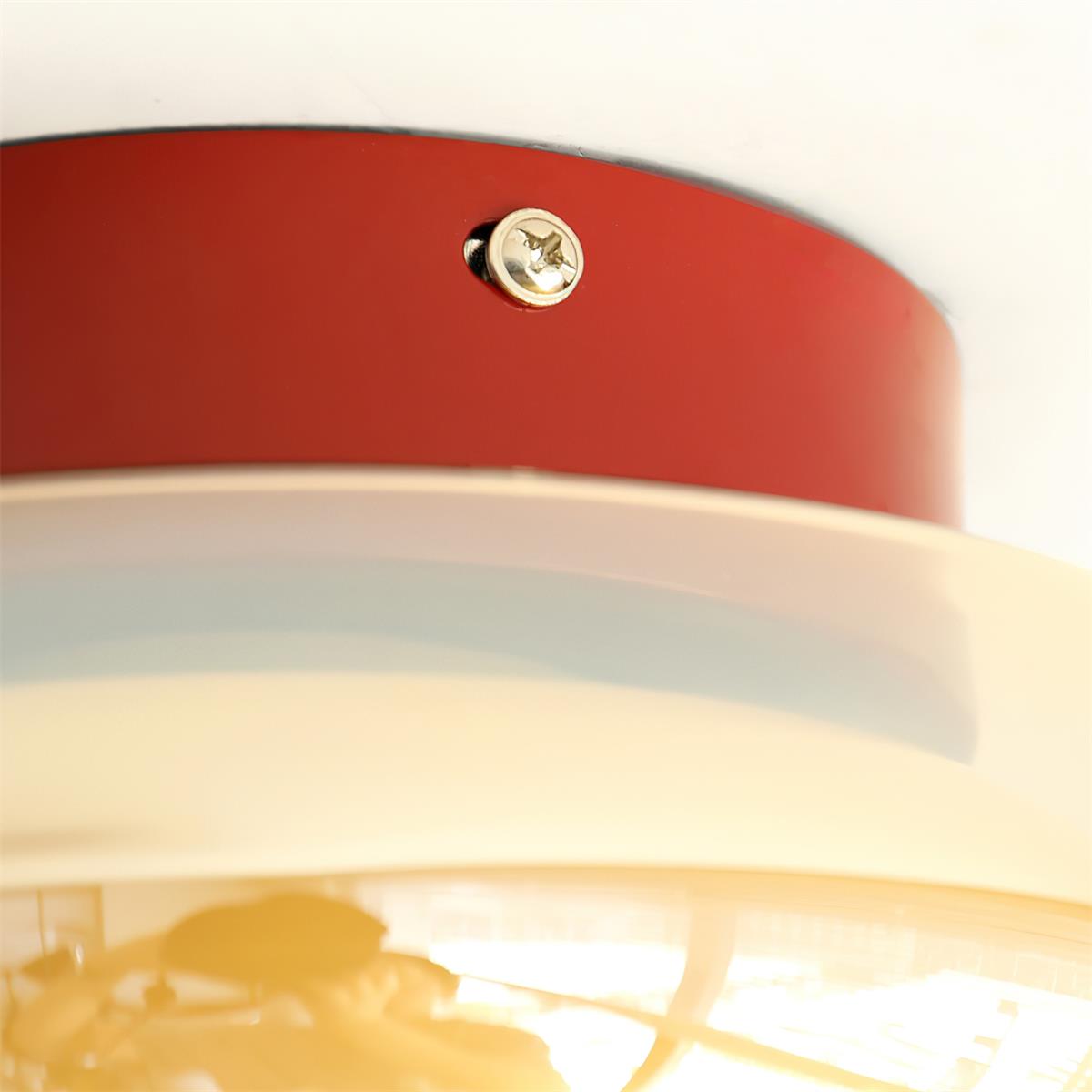 June Retro Glass Flush Mount Ceiling Light – Vintage LED Fixture in Red & Cognac or Black & Smoke Grey for Bedroom & Dining