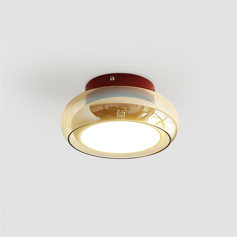 June Retro Glass Flush Mount Ceiling Light – Vintage LED Fixture in Red & Cognac or Black & Smoke Grey for Bedroom & Dining