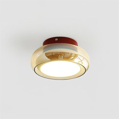 June Retro Glass Flush Mount Ceiling Light – Vintage LED Fixture in Red & Cognac or Black & Smoke Grey for Bedroom & Dining
