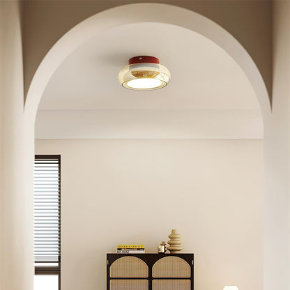June Retro Glass Flush Mount Ceiling Light – Vintage LED Fixture in Red & Cognac or Black & Smoke Grey for Bedroom & Dining