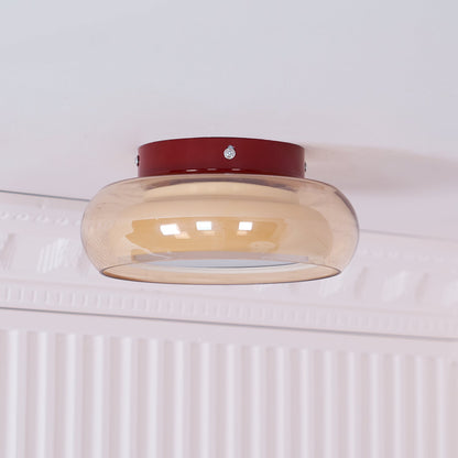 June Retro Glass Flush Mount Ceiling Light – Vintage LED Fixture in Red & Cognac or Black & Smoke Grey for Bedroom & Dining