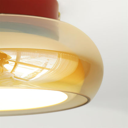 June Retro Glass Flush Mount Ceiling Light – Vintage LED Fixture in Red & Cognac or Black & Smoke Grey for Bedroom & Dining