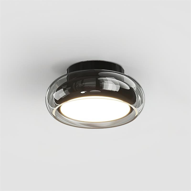 June Retro Glass Flush Mount Ceiling Light – Vintage LED Fixture in Red & Cognac or Black & Smoke Grey for Bedroom & Dining
