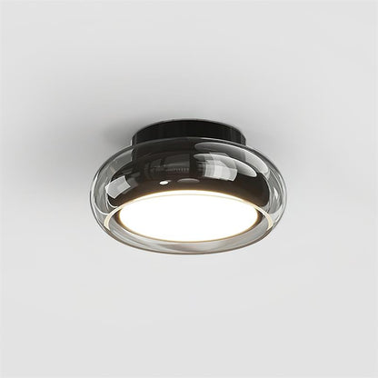 June Retro Glass Flush Mount Ceiling Light – Vintage LED Fixture in Red & Cognac or Black & Smoke Grey for Bedroom & Dining