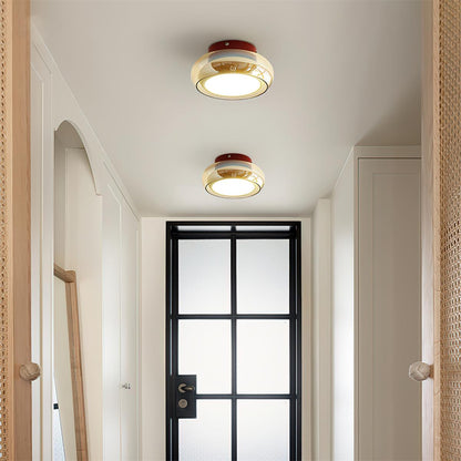 June Retro Glass Flush Mount Ceiling Light – Vintage LED Fixture in Red & Cognac or Black & Smoke Grey for Bedroom & Dining