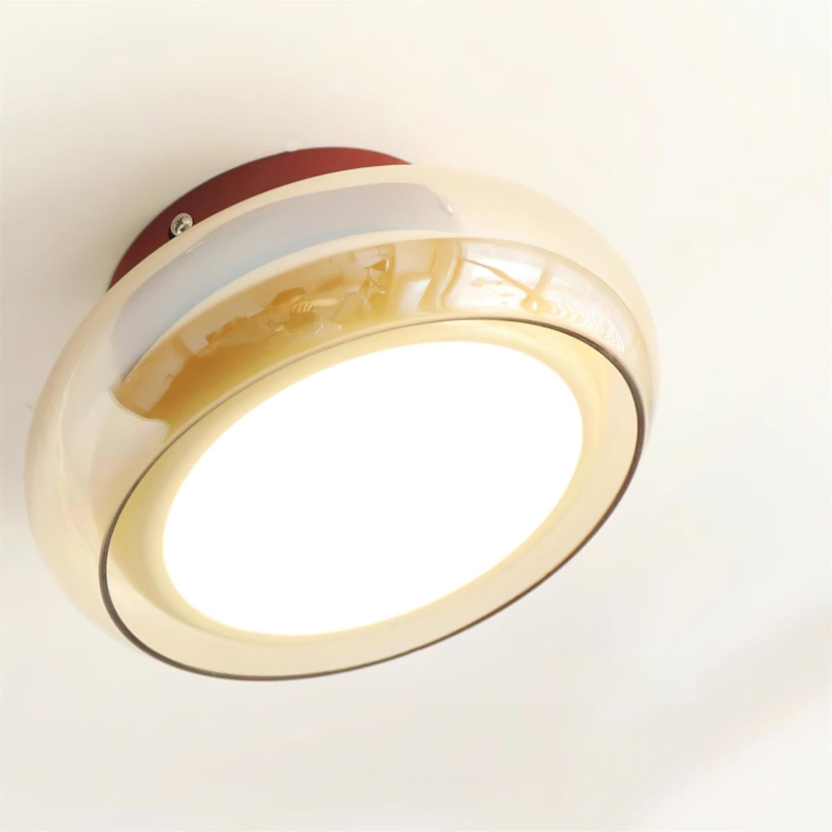 June Retro Glass Flush Mount Ceiling Light – Vintage LED Fixture in Red & Cognac or Black & Smoke Grey for Bedroom & Dining