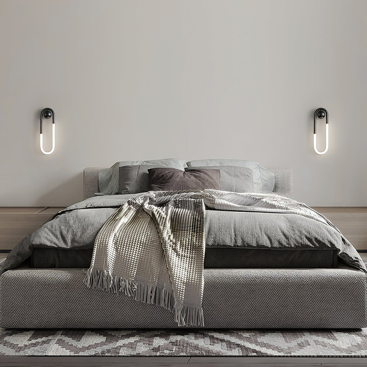 Modern Looped LED Wall Light – Minimalist Architectural Brass or Black Wall Sconce, 9W 45 cm or 18W 75 cm, Warm White