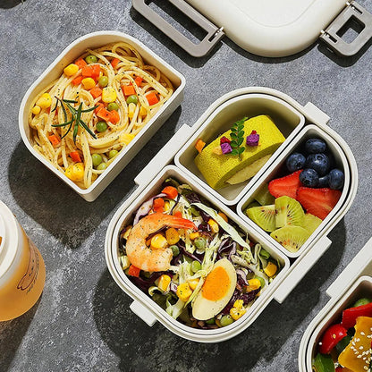 FreshMate Portable Bento Lunch Box – 3 Removable Leak-Proof Compartments with Side Locks, Meal Prep Container in White or Grey