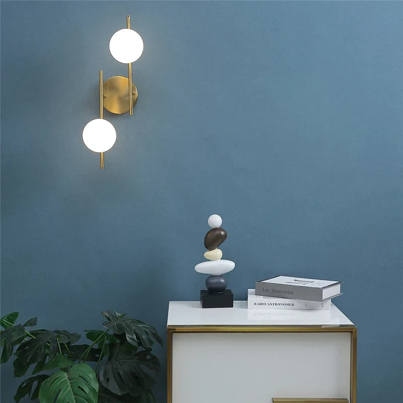 Astra Gold Frosted Glass Globe Wall Light – Modern Single or Double Globe Wall Sconce for Bedroom, Hallway & Bathroom
