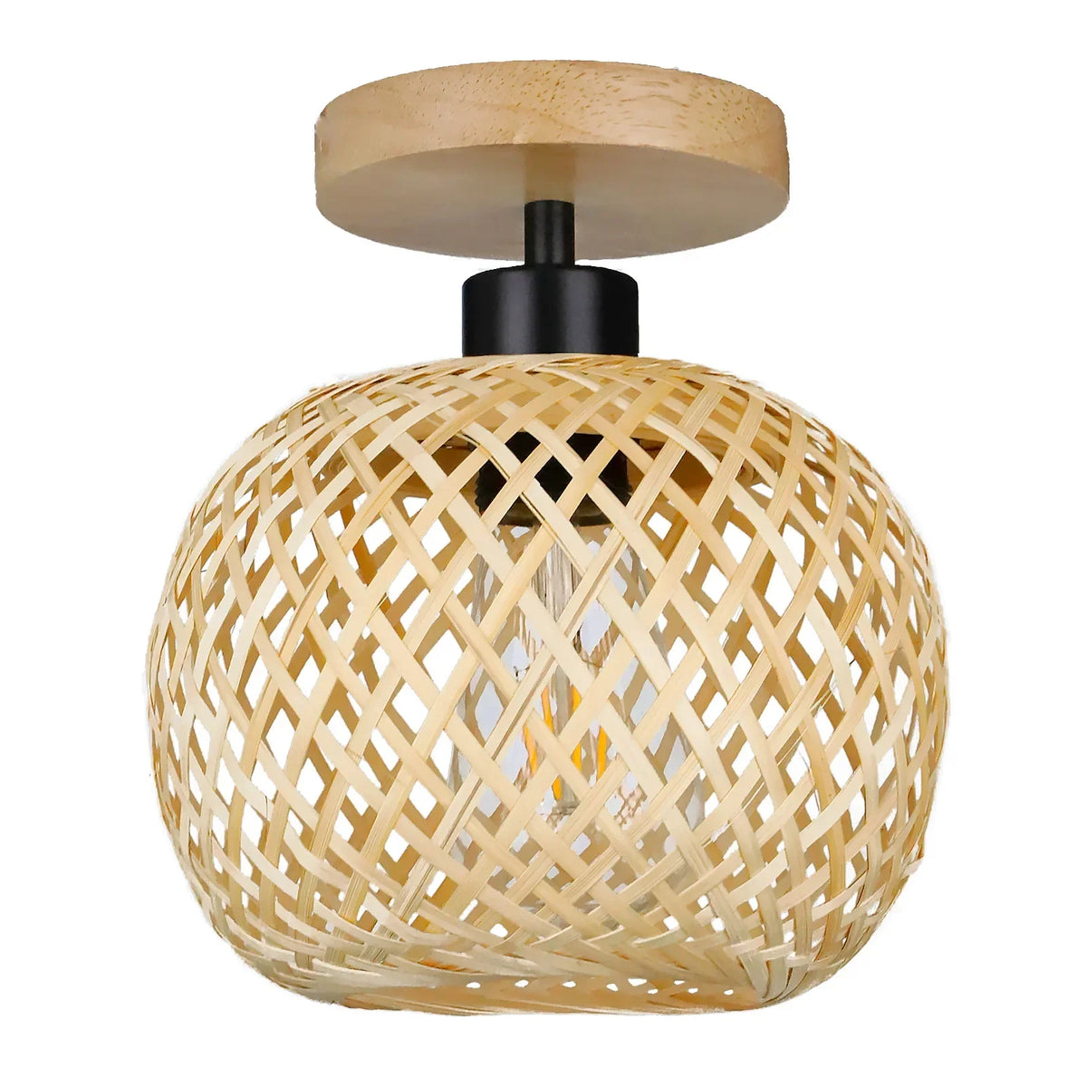 Natura Handwoven Bamboo & Rattan LED Ceiling Light – Natural Boho Woven Flush Mount Fixture for Dining Room, Bedroom & Hallway