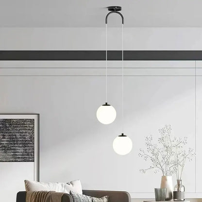 Luna Opal Glass Globe Pendant Light – Modern Nordic 1 or 2 Head Hanging Lamp in Black, White or Gold for Dining & Kitchen
