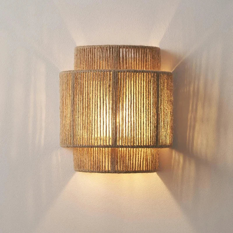 RattanGlow Handwoven Rattan Wall Lamp – Natural Bamboo Boho Wall Sconce with Warm Up & Down Light for Bedroom & Living Room