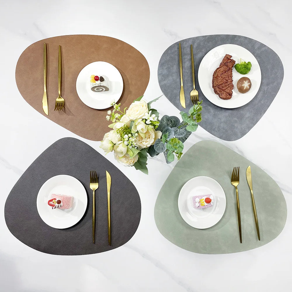 NordicDrop Double-Sided Faux Leather Placemats – Water-Drop Shaped Non-Slip Heat-Resistant Table Mats, Set of 4 or 6