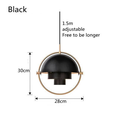 Modern Nordic Layered Dome Pendant Light – Sculptural Metal Hanging Lamp with Golden Ring in Gold, White or Black