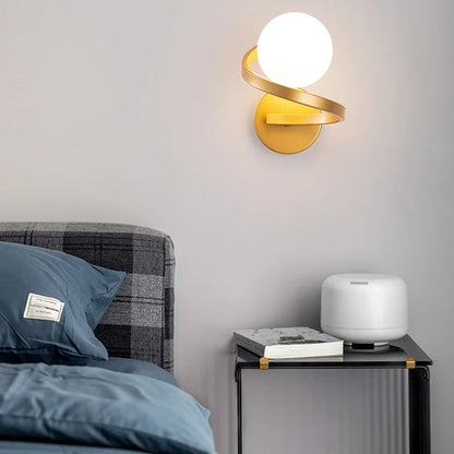 Astra Spiral Dual-Globe LED Wall Light – Sculptural Metal Frame Frosted Glass Sconce in Gold or Black, Warm or Cool White