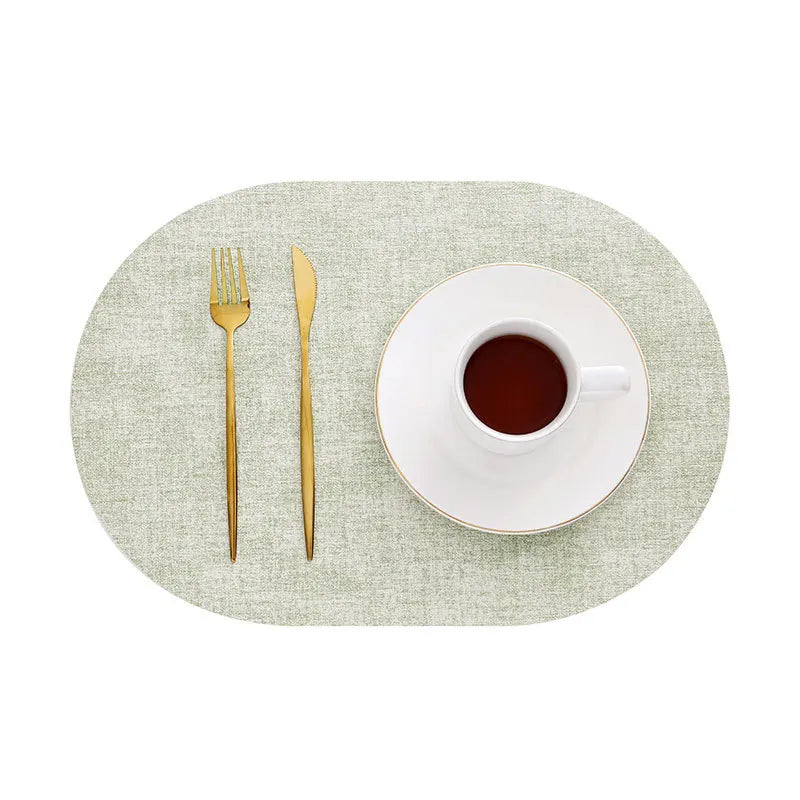 LinoMat Oval Faux Leather Placemats – Linen Texture Heat-Resistant Non-Slip Waterproof Table Mats, Set of 4 or 6, 8 Colors