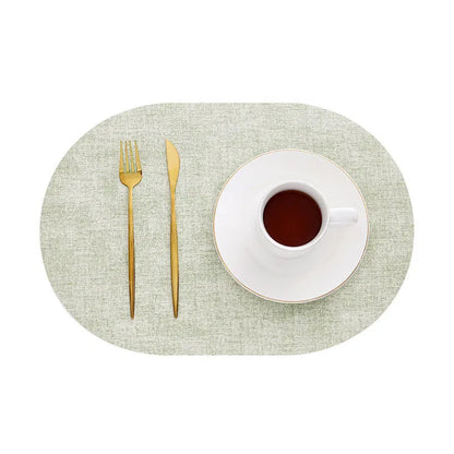 LinoMat Oval Faux Leather Placemats – Linen Texture Heat-Resistant Non-Slip Waterproof Table Mats, Set of 4 or 6, 8 Colors