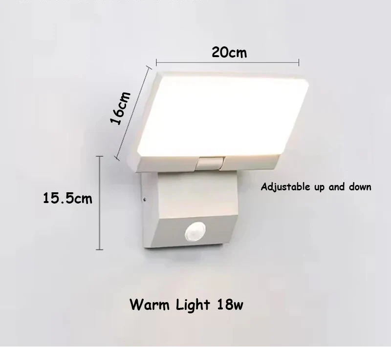 LumiFold Outdoor LED Wall Light – IP65 Waterproof 18W Foldable Security Light with Optional PIR Motion Sensor, Black or White