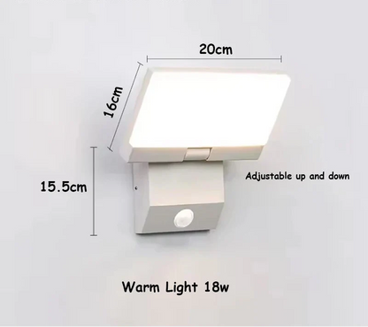 LumiFold Outdoor LED Wall Light – IP65 Waterproof 18W Foldable Security Light with Optional PIR Motion Sensor, Black or White