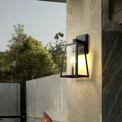 Verona Modern Outdoor Wall Lantern – European-Style Geometric Glass or Acrylic Weatherproof Porch Light in Matte Black