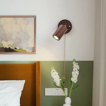 Arlo Retro Walnut & Brass LED Wall Lamp – Adjustable 90° Spotlight Sconce, Solid Wood Reading Light, Warm or Cool White