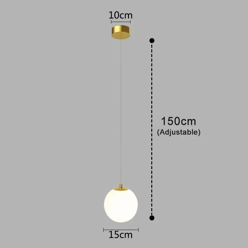 Luna Opal Glass Globe Pendant Light – Modern Nordic 1 or 2 Head Hanging Lamp in Black, White or Gold for Dining & Kitchen