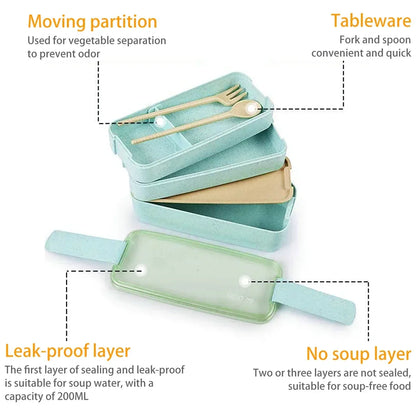 EcoStack 3-Tier Bento Lunch Box – Eco-Friendly Wheat Straw BPA-Free 900ml Stackable Food Container for School & Work