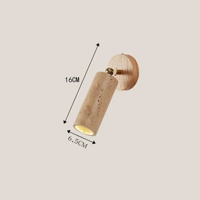Huangdong Wabi-Sabi Travertine & Wood Wall Lamp – Japanese Natural Stone Wall Sconce with Focused Warm Light