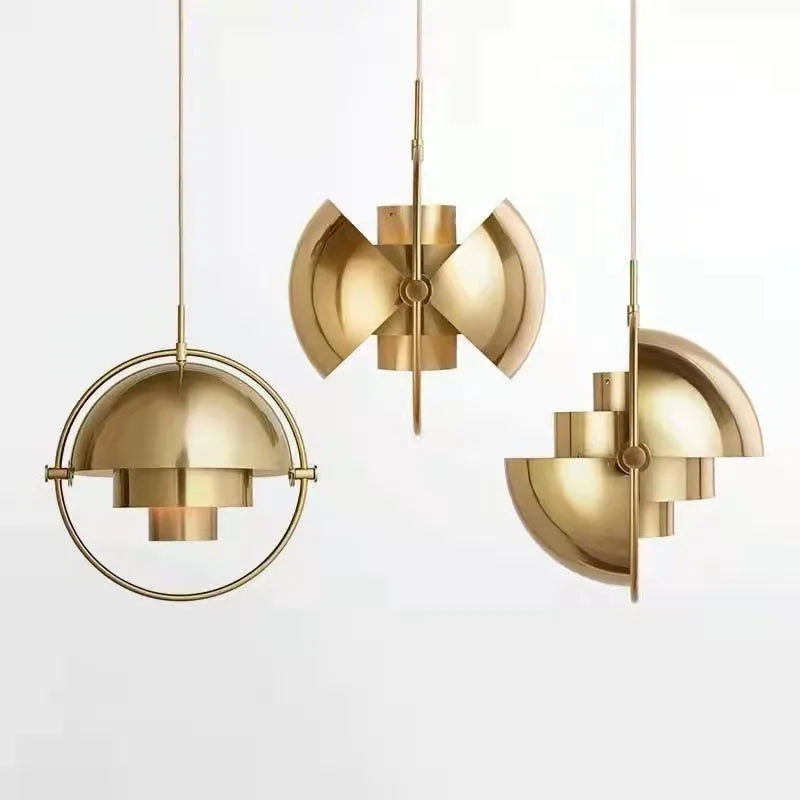 Modern Nordic Layered Dome Pendant Light – Sculptural Metal Hanging Lamp with Golden Ring in Gold, White or Black