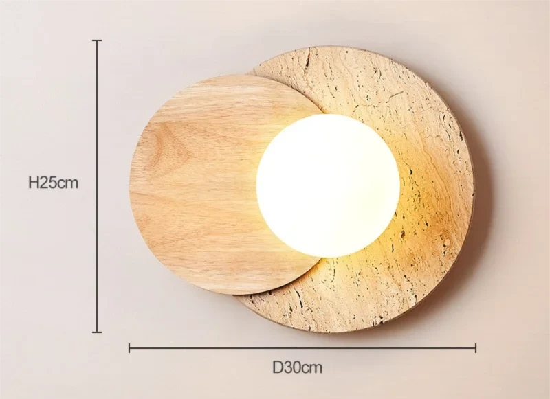 Wabi-Sabi Natural Stone & Wood Wall Lamp – Organic Texture Sconce with Frosted Glass and G9 LED in Walnut or Wood