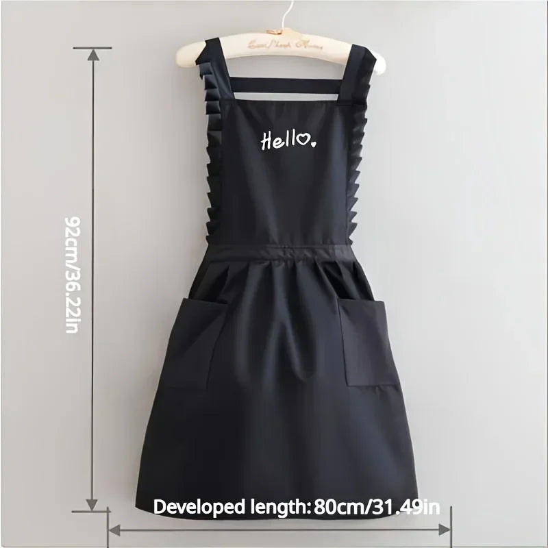 FloraBelle Princess-Style Floral Waterproof Apron – Elegant Women's Work, Gardening & Kitchen Apron in Black or Coffee