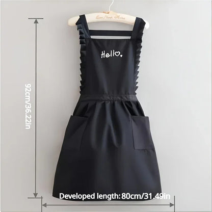 FloraBelle Princess-Style Floral Waterproof Apron – Elegant Women's Work, Gardening & Kitchen Apron in Black or Coffee