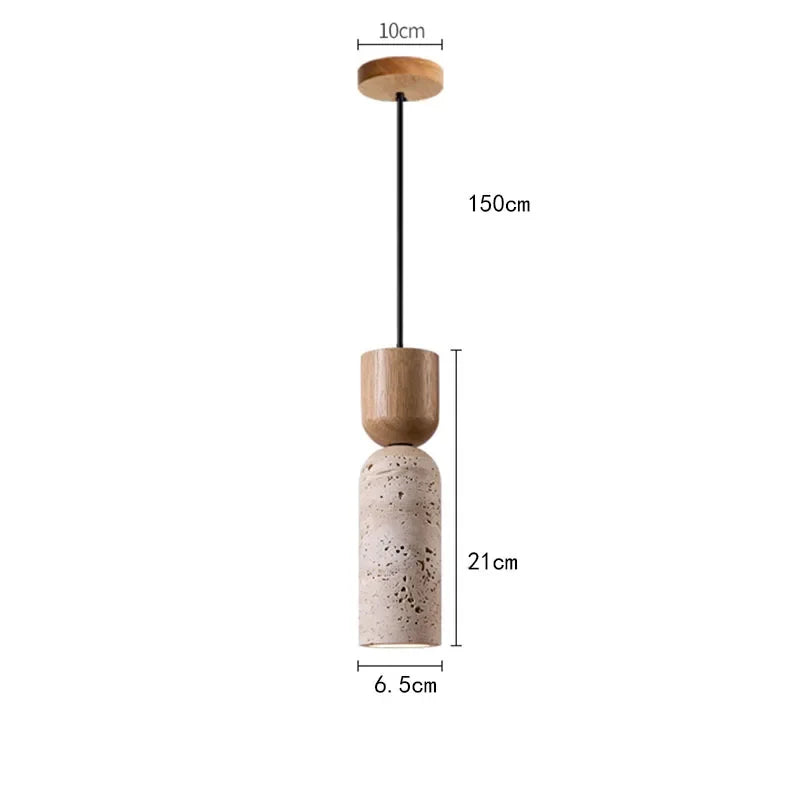 Wabi-Sabi Travertine & Walnut Pendant Light – Japanese-Inspired Minimalist Natural Stone Hanging Lamp for Bedside & Dining