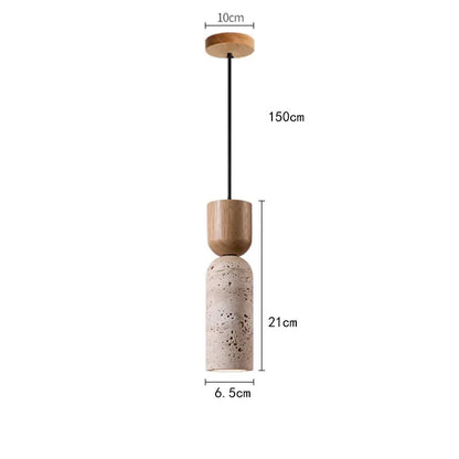 Wabi-Sabi Travertine & Walnut Pendant Light – Japanese-Inspired Minimalist Natural Stone Hanging Lamp for Bedside & Dining