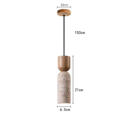 Wabi-Sabi Travertine & Walnut Pendant Light – Japanese-Inspired Minimalist Natural Stone Hanging Lamp for Bedside & Dining