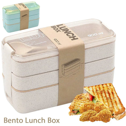 EcoStack 3-Tier Bento Lunch Box – Eco-Friendly Wheat Straw BPA-Free 900ml Stackable Food Container for School & Work