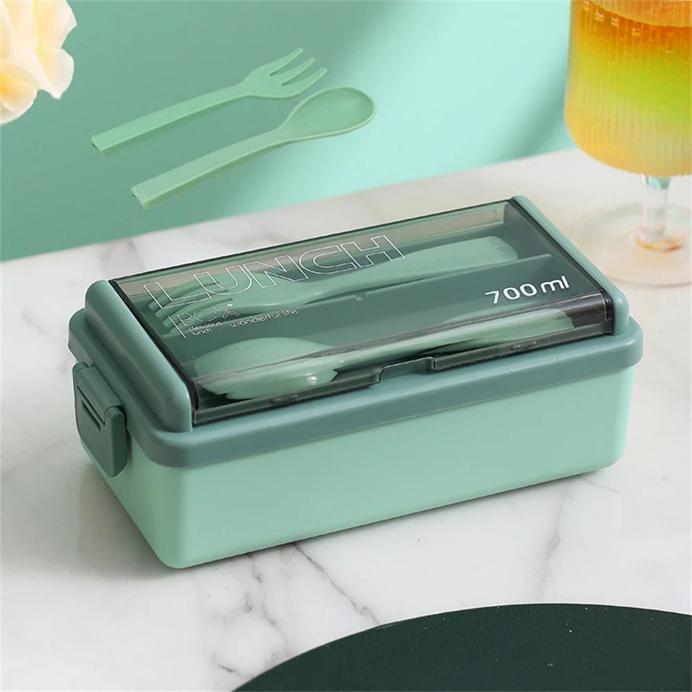 1400ml Double-Layer Bento Lunch Box with Fork & Spoon – Microwave-Safe Locking Food Container for Kids & Adults, Pink or Green