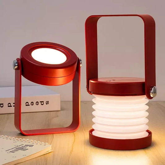 Portable Wooden Handle Lantern Lamp – Foldable Rechargeable LED Table Light, 3-Level Touch Dimming, 360° Rotating Head