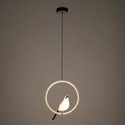Nordic Magpie LED Pendant Light – Modern Bird Ring Chandelier, 31W Warm or Cool White Hanging Lamp for Dining & Living Room