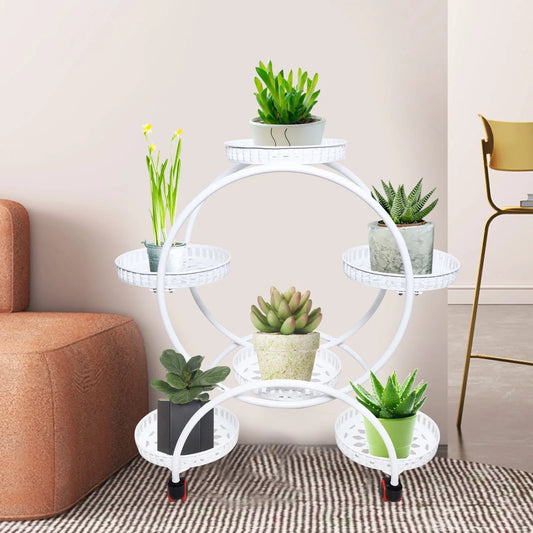 6-Tier Metal Plant Stand with Wheels – Rolling Flower Pot Holder Rack for Indoor & Outdoor Patio, Balcony & Living Room