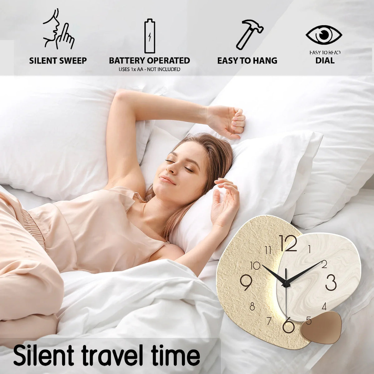 TempoStone Modern Wall Clock – Silent Non-Ticking Minimalist Stone-Look Clock for Living Room & Bedroom