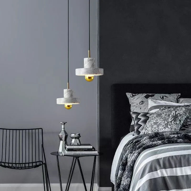 Natural Marble Stone Pendant Lamp – Postmodern Sculptural Hanging Light in Black, Dark Green or White Marble for Dining