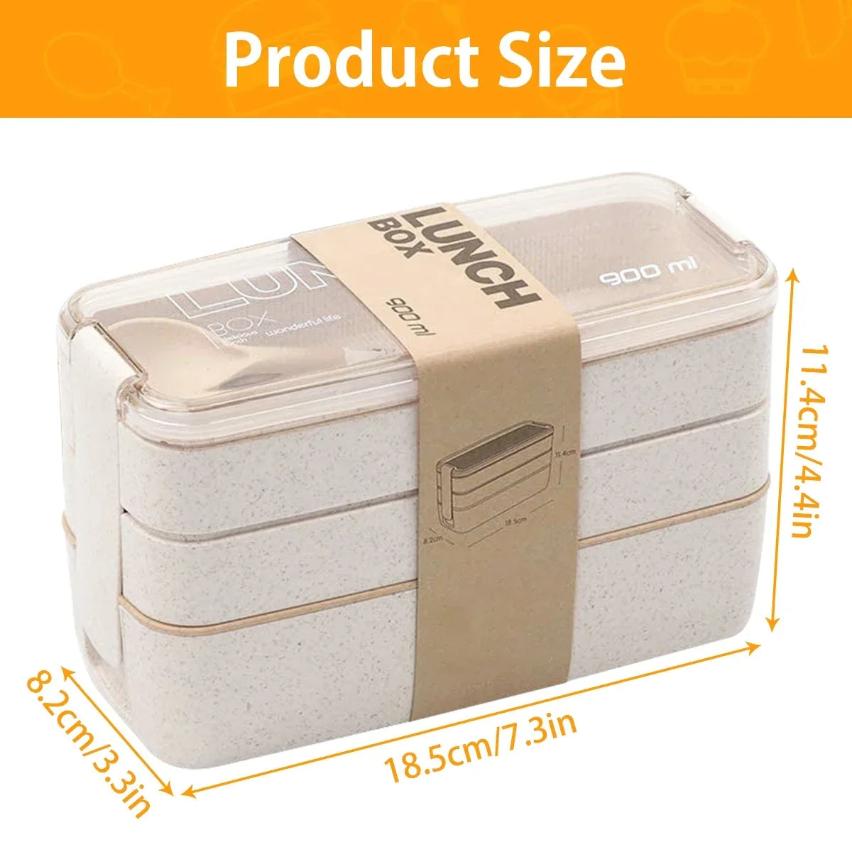 EcoStack 3-Tier Bento Lunch Box – Eco-Friendly Wheat Straw BPA-Free 900ml Stackable Food Container for School & Work