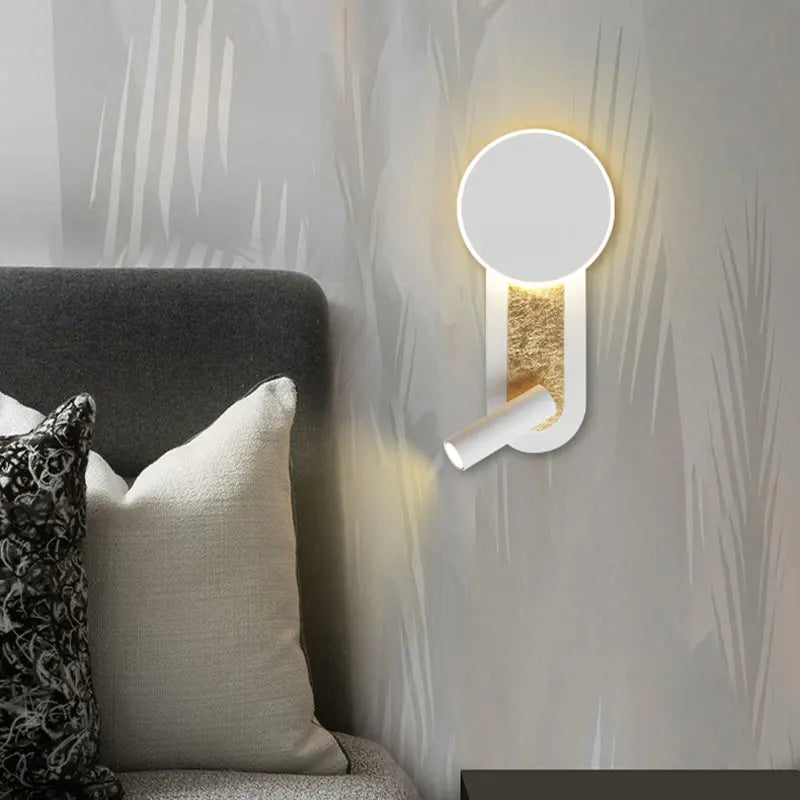 HaloBeam Dual LED Wall Light – Modern Nordic Ring Light with Adjustable Spotlight, Warm White Reading Lamp for Bedroom