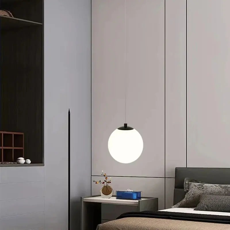Luna Opal Glass Globe Pendant Light – Modern Nordic 1 or 2 Head Hanging Lamp in Black, White or Gold for Dining & Kitchen