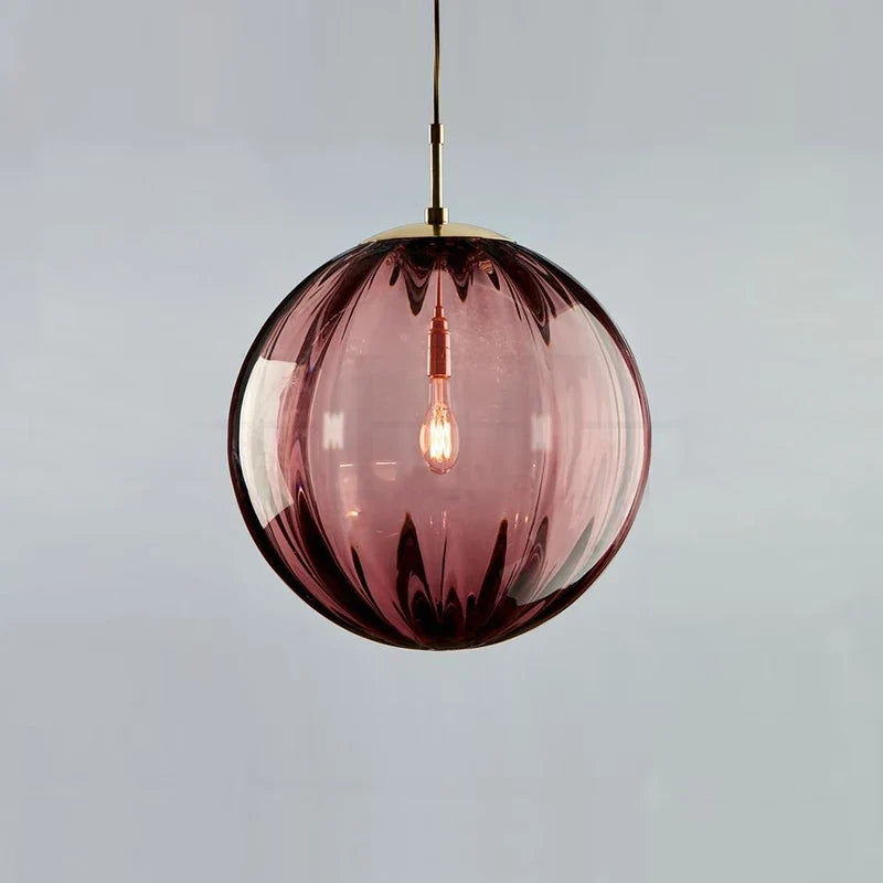 Modern Glass Ball Pendant Light – Nordic Colored Glass Globe Hanging Lamp for Kitchen Island, Dining Room & Bedroom