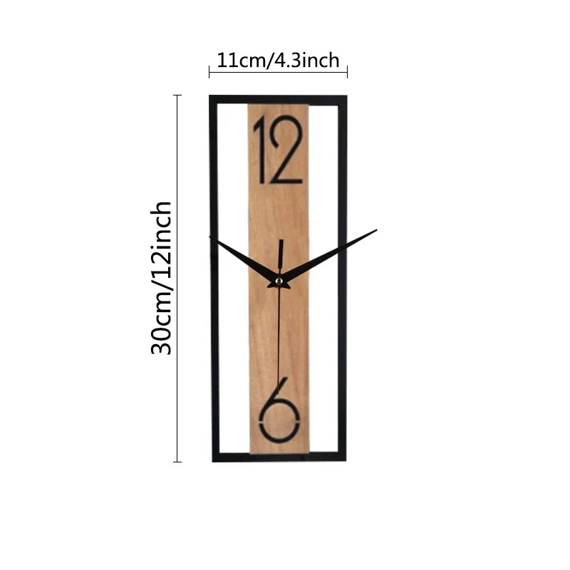 Modern Rectangular Wall Clock – Slim Wood Grain & Metal Frame Silent Clock, Minimalist Japandi Decor for Living Room & Office