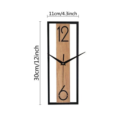 Modern Rectangular Wall Clock – Slim Wood Grain & Metal Frame Silent Clock, Minimalist Japandi Decor for Living Room & Office