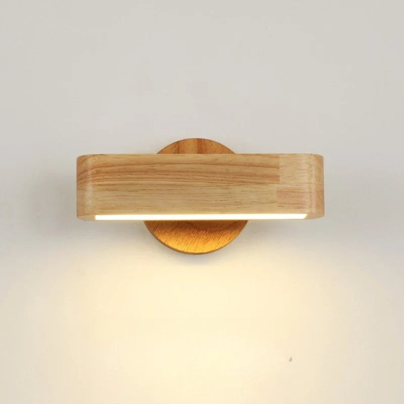 Rotating Japanese Wood Wall Lamp – Solid Wood & Aluminum Adjustable Wall Sconce with 3-Color Light for Bedroom & Reading